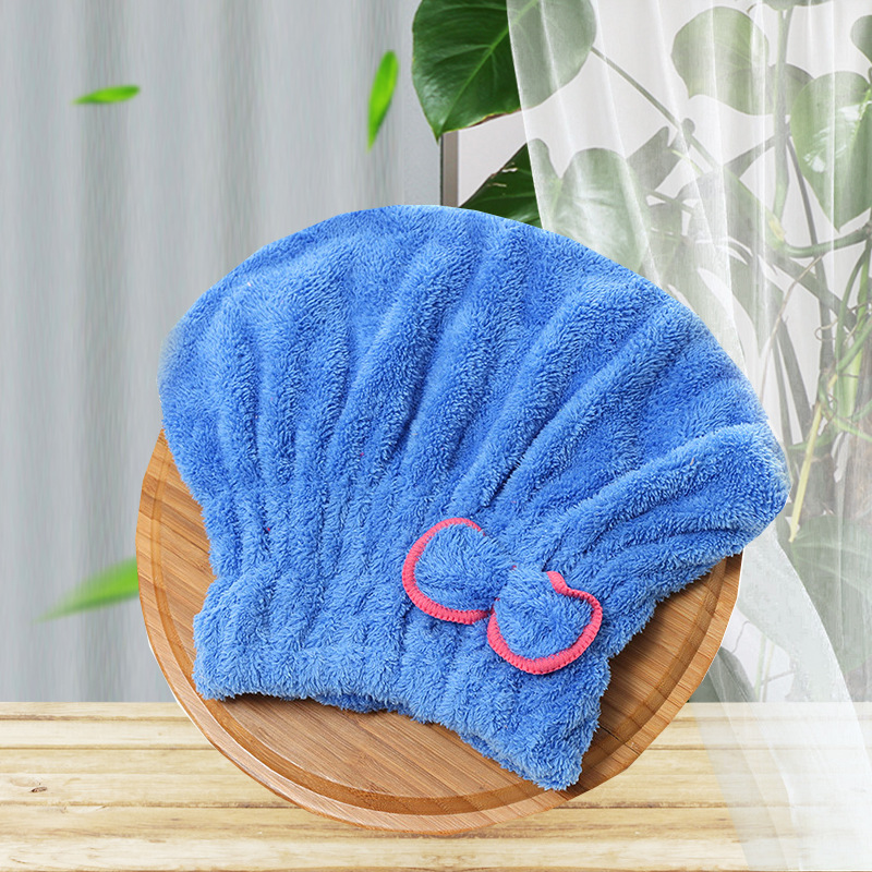 Factory Wholesale Coral Fleece Bow Hair Drying Hat Hair Dryer Hat Solid Color Shower Cap Bathroom Supplies