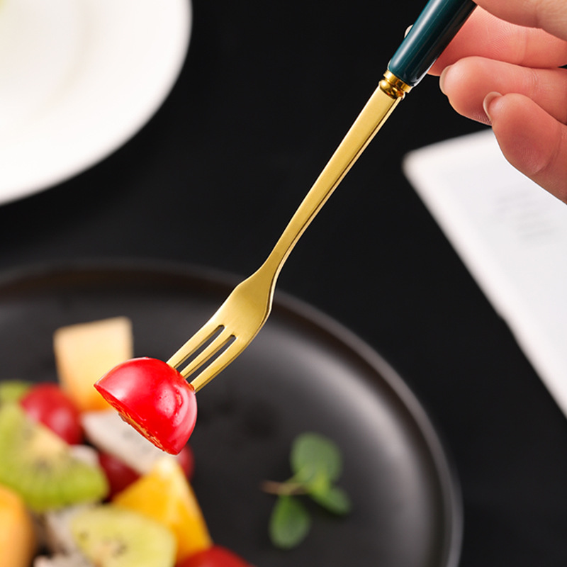 Stainless Steel Fruit Fork Home Use Set Fruit Toothpick Dessert Fork Cake Fork Light Luxury Stirring Spoon Creative Dessert Spoon