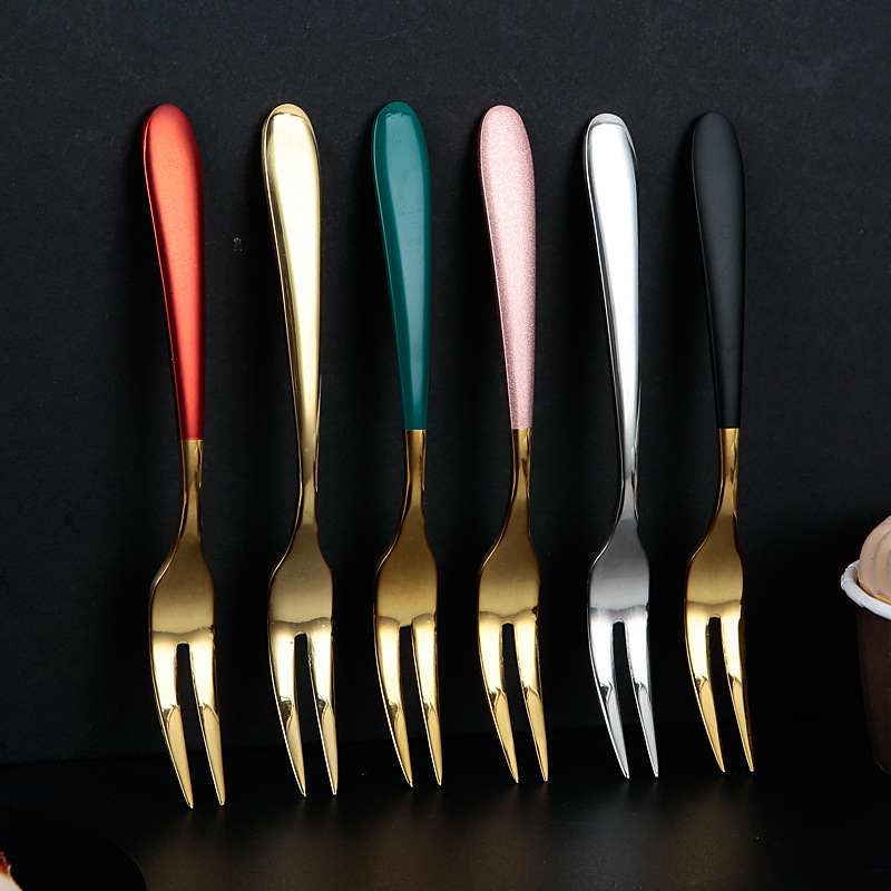 304 Stainless Steel Fruit Fork Household Pastry Fork Two-Pronged Fork Thickened Fruit Toothpick Moon Cake Dessert Fork