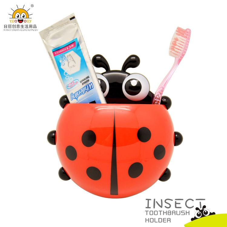 Rb228 Cartoon Ladybug Toothbrush Holder Suction Cup Storage Holder Toothpick Storage Rack Creative Tableware Stationery Storage Novelty