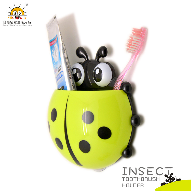 Rb228 Cartoon Ladybug Toothbrush Holder Suction Cup Storage Holder Toothpick Storage Rack Creative Tableware Stationery Storage Novelty