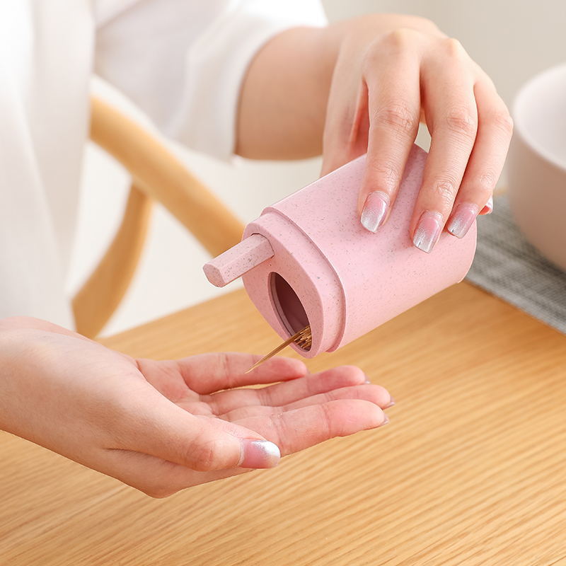 Wheat Toothpick Box Creative Automatic Pop-up Household Living Room Push Button Toothpick Bottle Cans Portable Portable Toothpick Holder