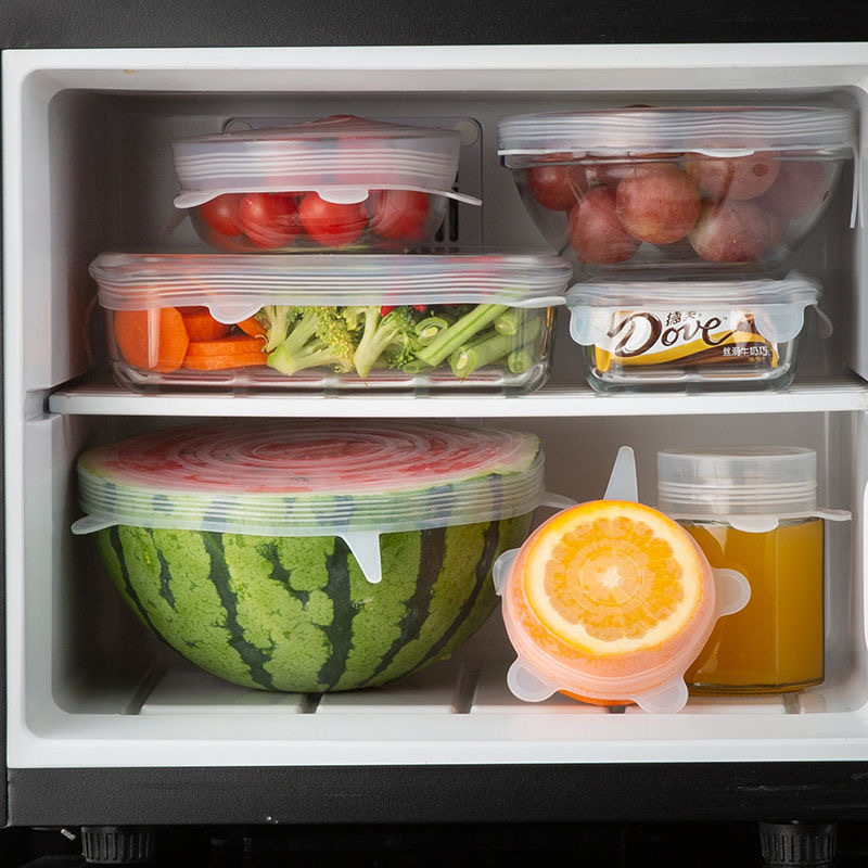 6-Piece Set Lid for Airtight Container Universal Bowl Cover Sealed Refrigerator Plastic Wrap Kitchen Fresh-Keeping Cover Food Grade Silicone Cover