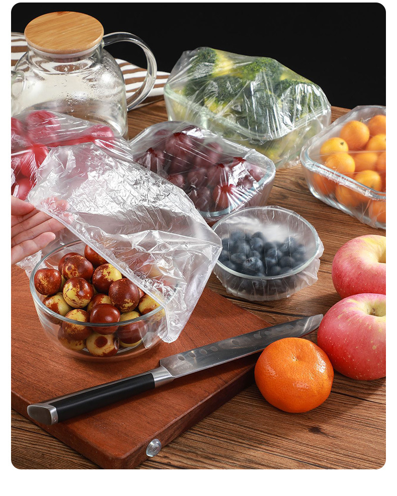 Thickened Disposable Plastic Wrap Sets of Household Anti-Odor Plastic Wrap Transparent Disposable Shower Cap 100 Pieces
