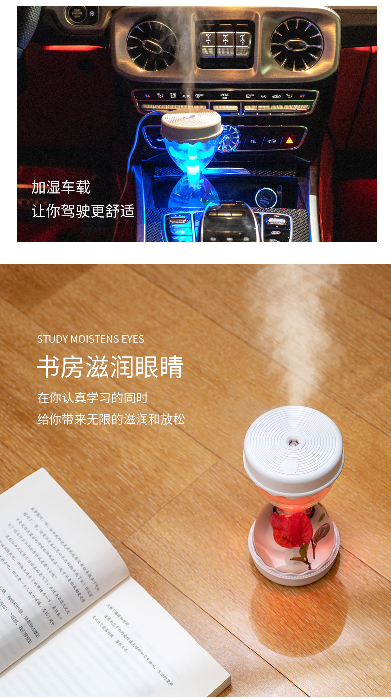Amazon creative hourglass humidifier mini usb colorful night light home office car hourglass humidifier