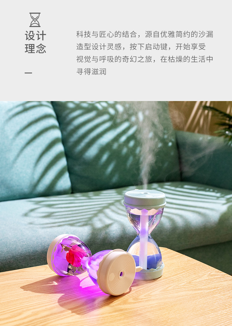 Amazon Creative Hourglass Humidifier Mini USB Seven Color Night Light for Home & Office Use Car Hourglass Humidifier