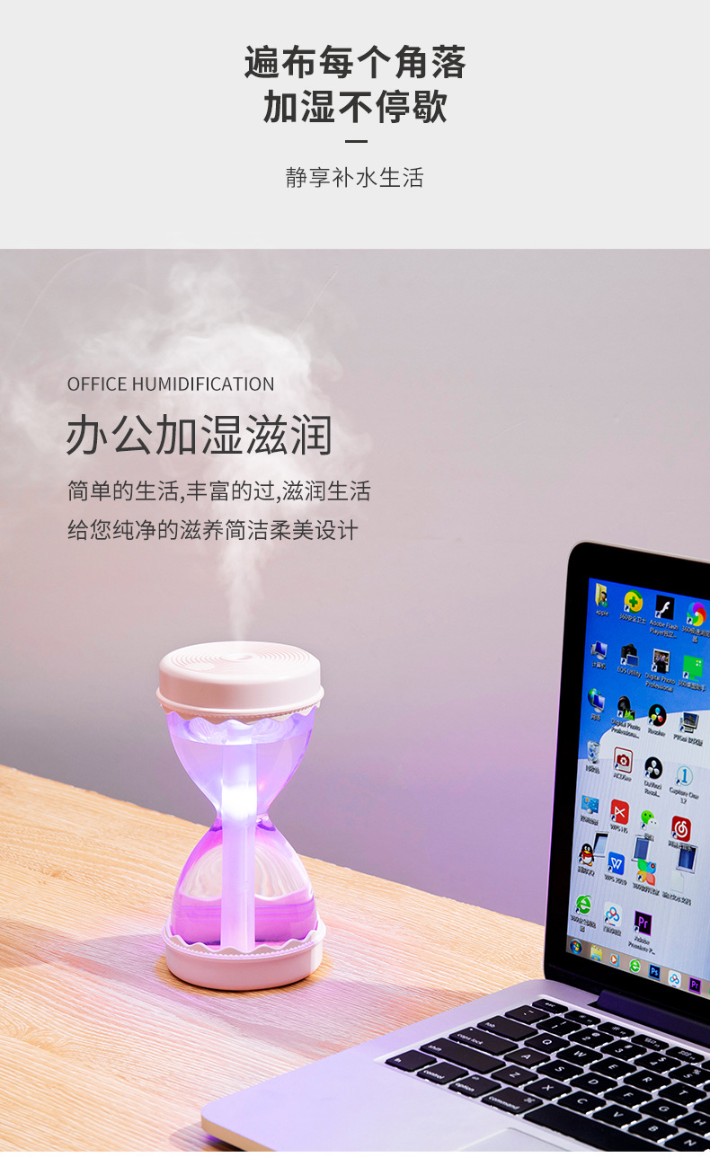 Amazon Creative Hourglass Humidifier Mini USB Seven Color Night Light for Home & Office Use Car Hourglass Humidifier