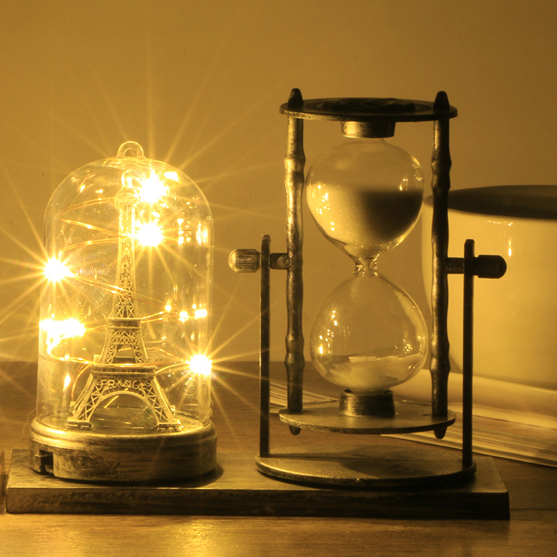 European-Style Retro Hourglass Luminous Tower Decoration Hourglass Craft Desktop Decoration Student Gift