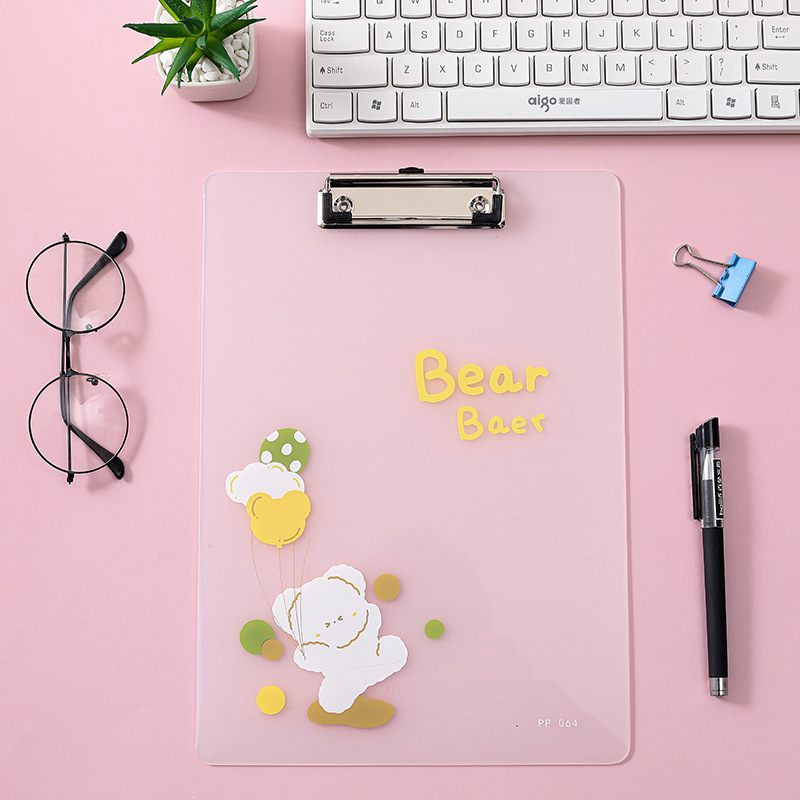 PP Plastic Board Folder A4 Folder Cartoon Student Writing Pad Translucent File Menu Holder