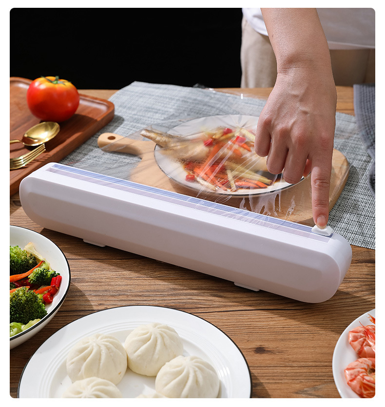 Suction Cup Plastic Wrap Cutter Household Splitter Adjustable Storage Cutting Box Creative Kitchen Utensils Tools