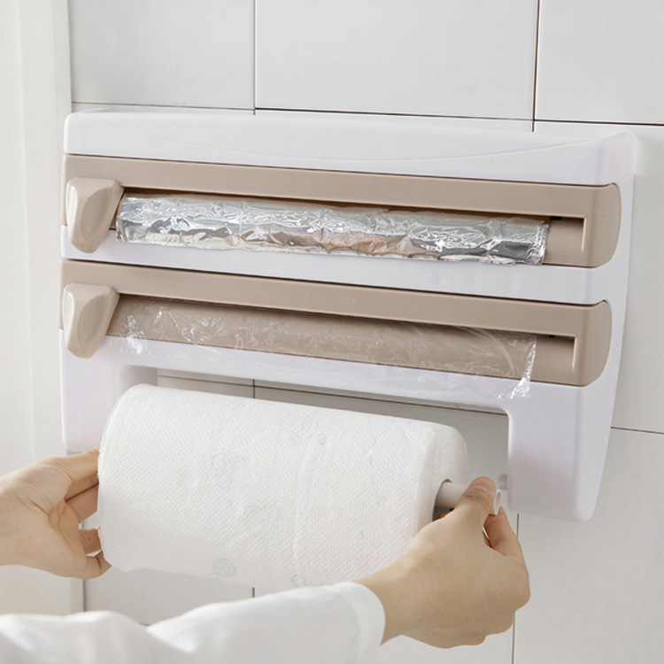 Kitchen Plastic Wrap Storage Rack with Cutter Foil Paper Storage Rack Tissue Rack Towel Rack