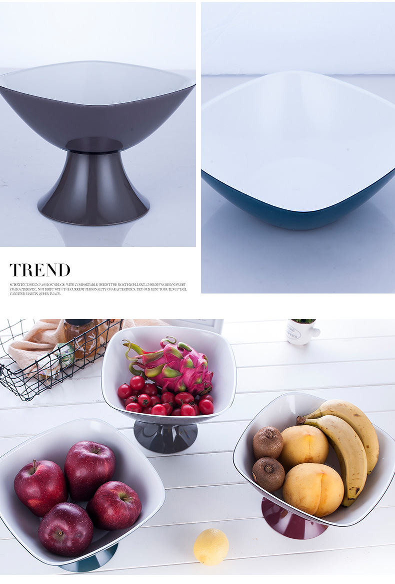 Pattern Household Fashion Plastic Fruit Plate Plastic Fruit Tray European Household Square Fruit Plate Wholesale