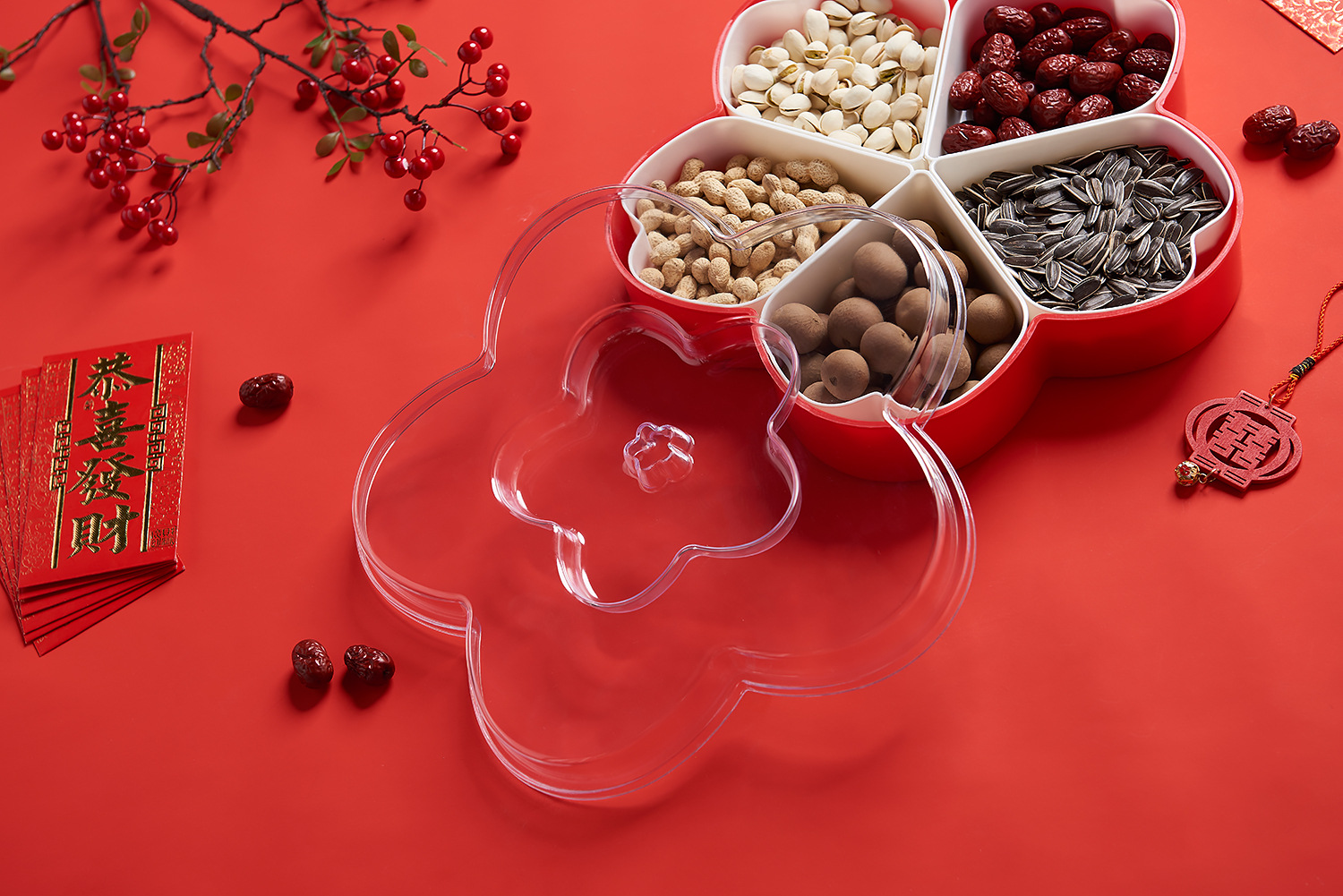 Plum-Shaped Grid 5-Grid Nuts Candy Box Creative Candy Plate Wedding Dried Fruit Box Snack Dish