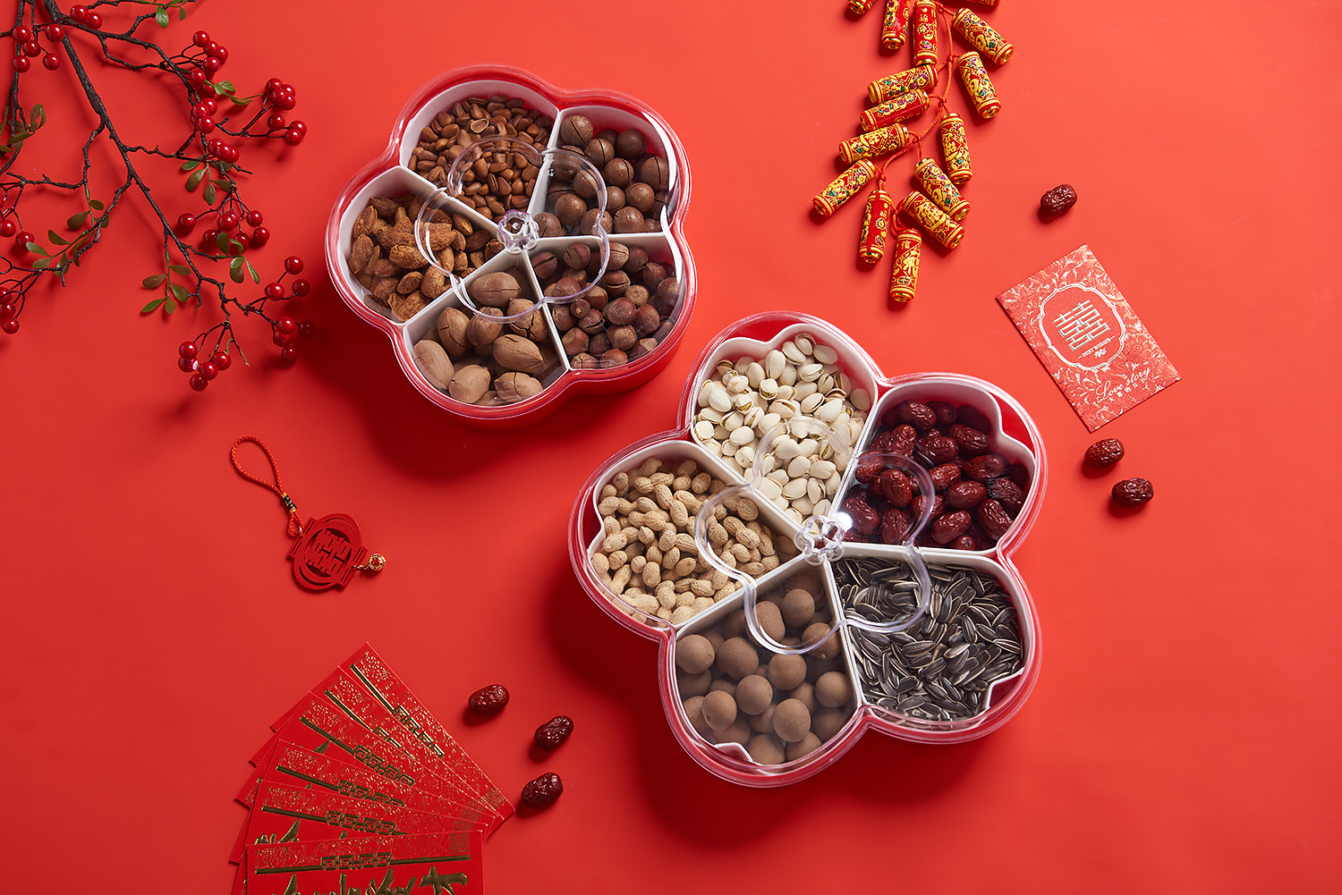 Plum-Shaped Grid 5-Grid Nuts Candy Box Creative Candy Plate Wedding Dried Fruit Box Snack Dish