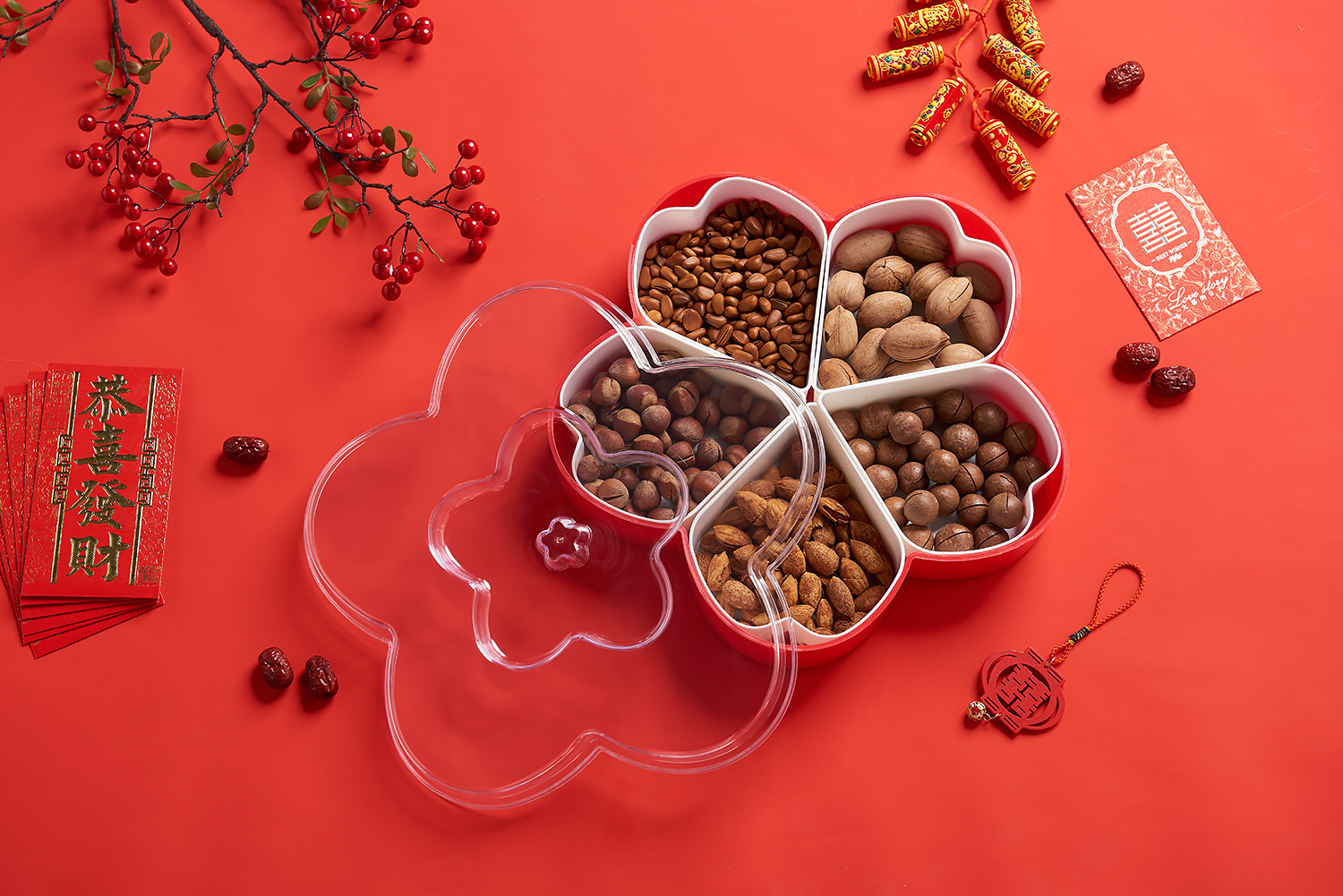Plum-Shaped Grid 5-Grid Nuts Candy Box Creative Candy Plate Wedding Dried Fruit Box Snack Dish