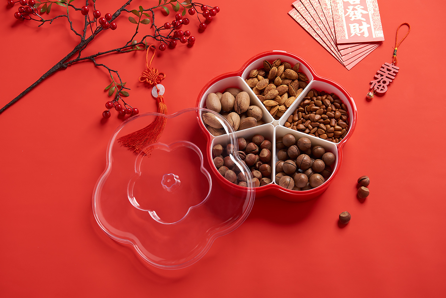 Plum-Shaped Grid 5-Grid Nuts Candy Box Creative Candy Plate Wedding Dried Fruit Box Snack Dish