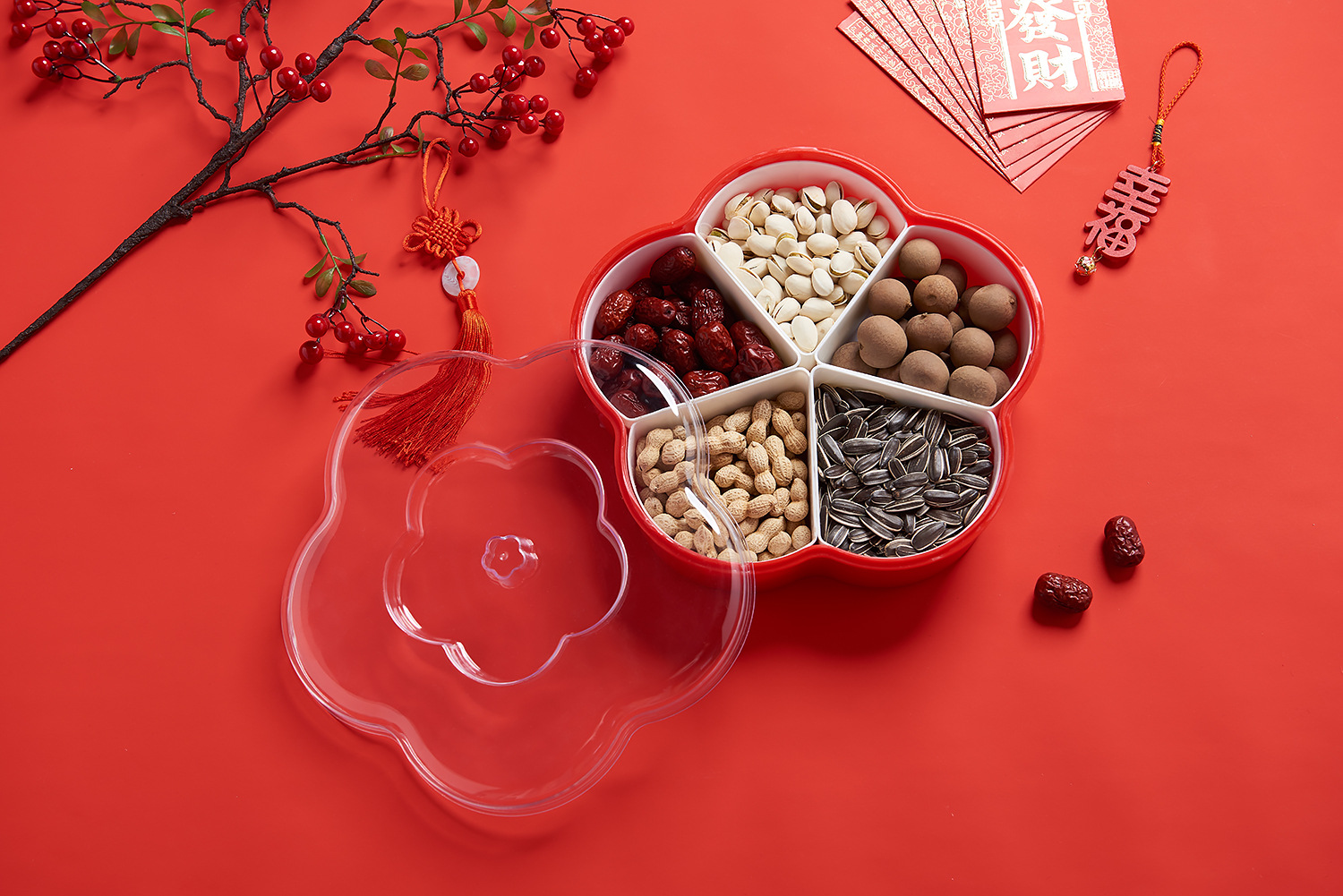 Plum-Shaped Grid 5-Grid Nuts Candy Box Creative Candy Plate Wedding Dried Fruit Box Snack Dish