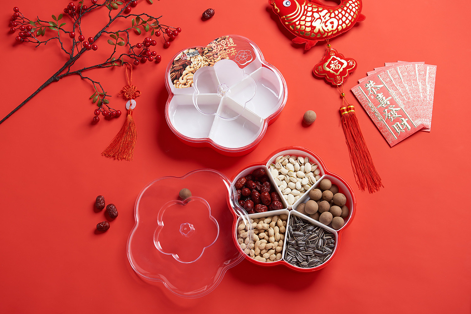 Plum-Shaped Grid 5-Grid Nuts Candy Box Creative Candy Plate Wedding Dried Fruit Box Snack Dish