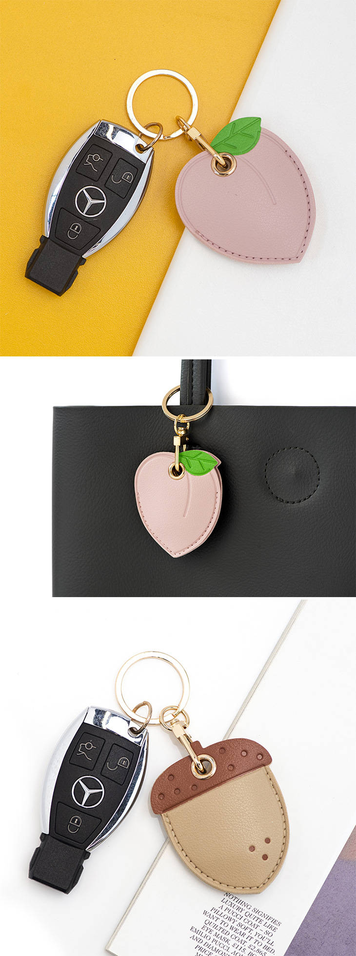 Bamenchongshe Cartoon Access Card Leather Case Personality Creative Keychain Pendant Cute Girl Bag Hanging Small Gift