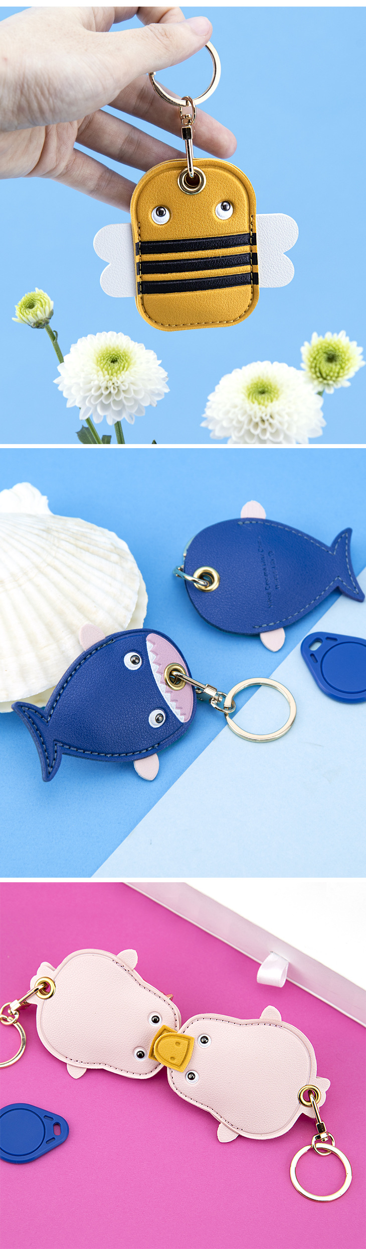 Bamenchongshe Cartoon Access Card Leather Case Personality Creative Keychain Pendant Cute Girl Bag Hanging Small Gift