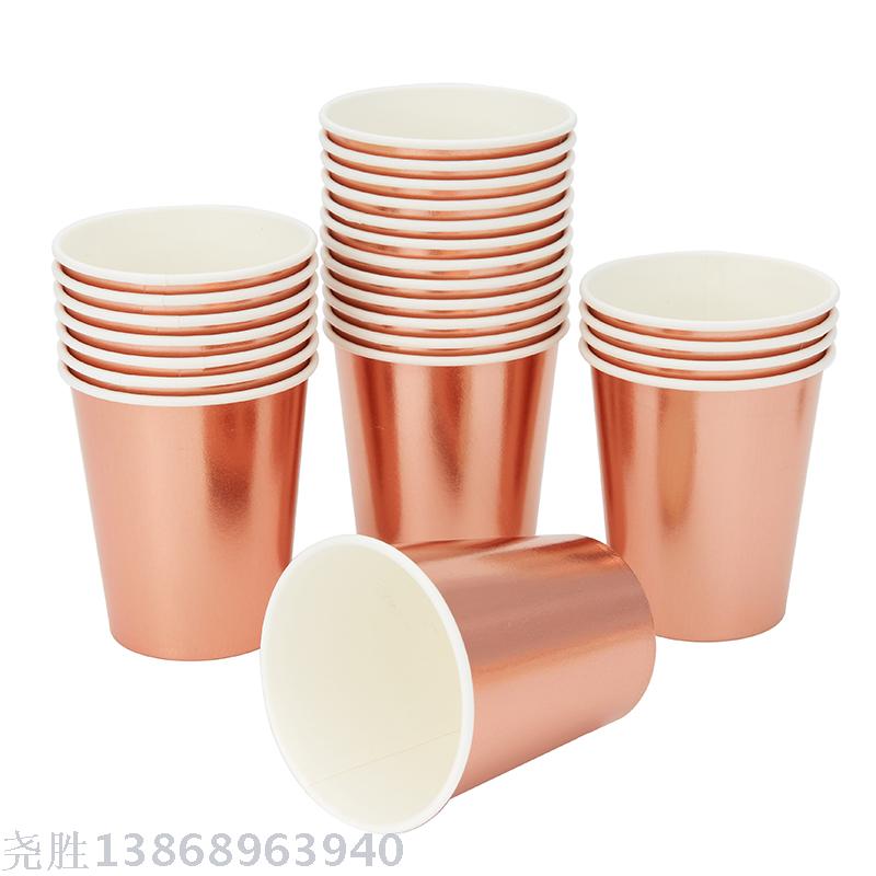 Eco-Friendly Rose Gold Disposable Tableware Set for Birthday Decorations