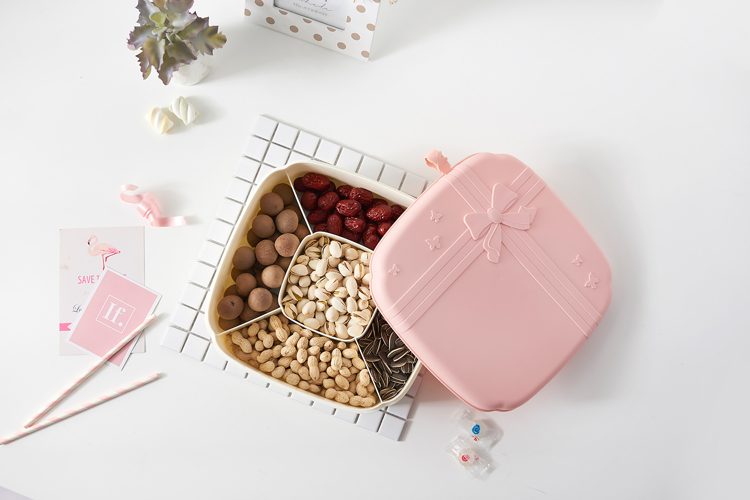 New Ribbon Dried Fruit Box European-Style Sealed Candy Plate Plastic Multi-Grid Snack Storage Box Candy Box with Lid New Ribbon Dried Fruit Box European-Style Sealed Candy Plate Plastic Multi-Grid Snack Storage Box Candy Box with Lid