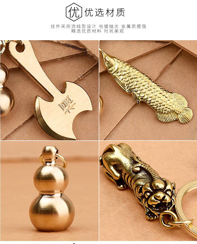 Fine Copper Buddha Brand Safety-Blessing Card Brass Car Key Ring Pendant Simple Key Ring Pendant Lettering Logo