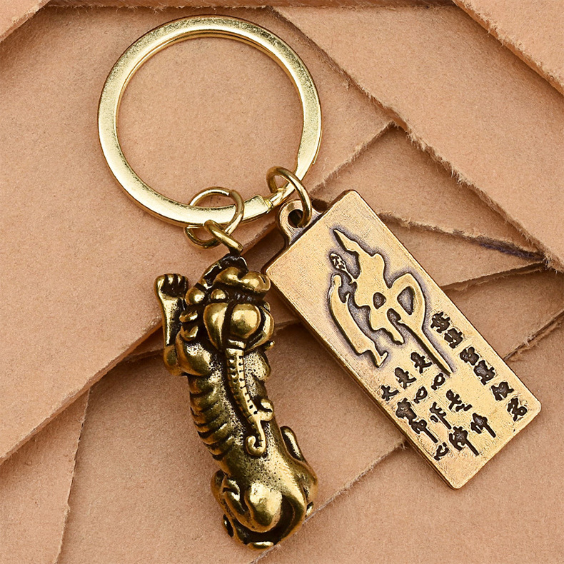 Fine Copper Buddha Brand Safety-Blessing Card Brass Car Key Ring Pendant Simple Key Ring Pendant Lettering Logo
