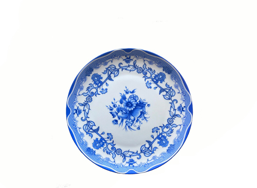 Bone China Flat Plate Tableware Ceramic Large Plate Tray Shallow Plate Disc Blue and White Fruit Cake Plate