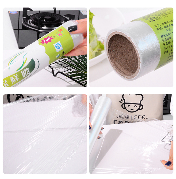 Food Plastic Wrap Kitchen Disposable Plastic Wrap Household Large Roll Stretch Film Fruit and Vegetable Plastic Wrap
