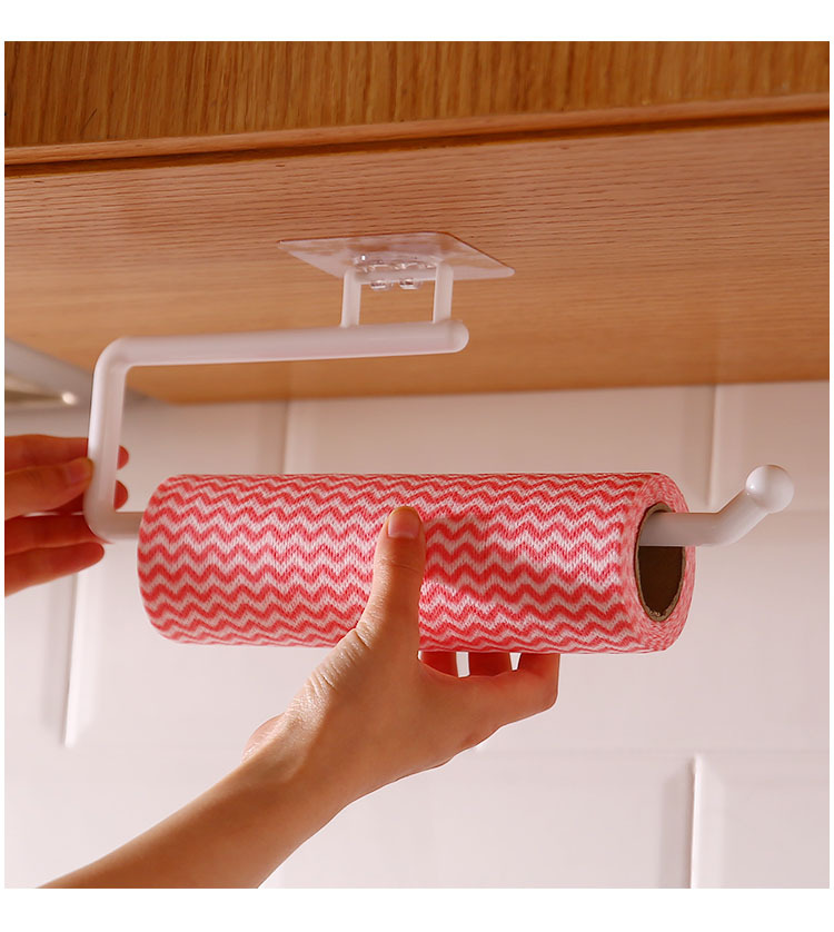 Punch-Free Kitchen Towel Rack Roll Stand Rack Plastic Wrap Storage Rack Toilet Paper Hook Rag Holder