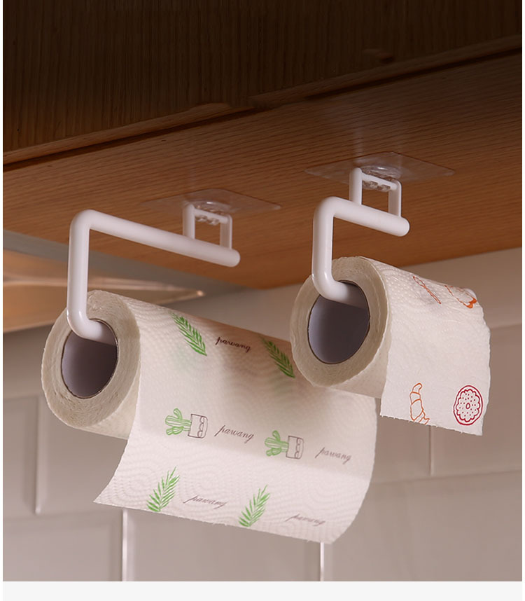 Punch-Free Kitchen Towel Rack Roll Stand Rack Plastic Wrap Storage Rack Toilet Paper Hook Rag Holder