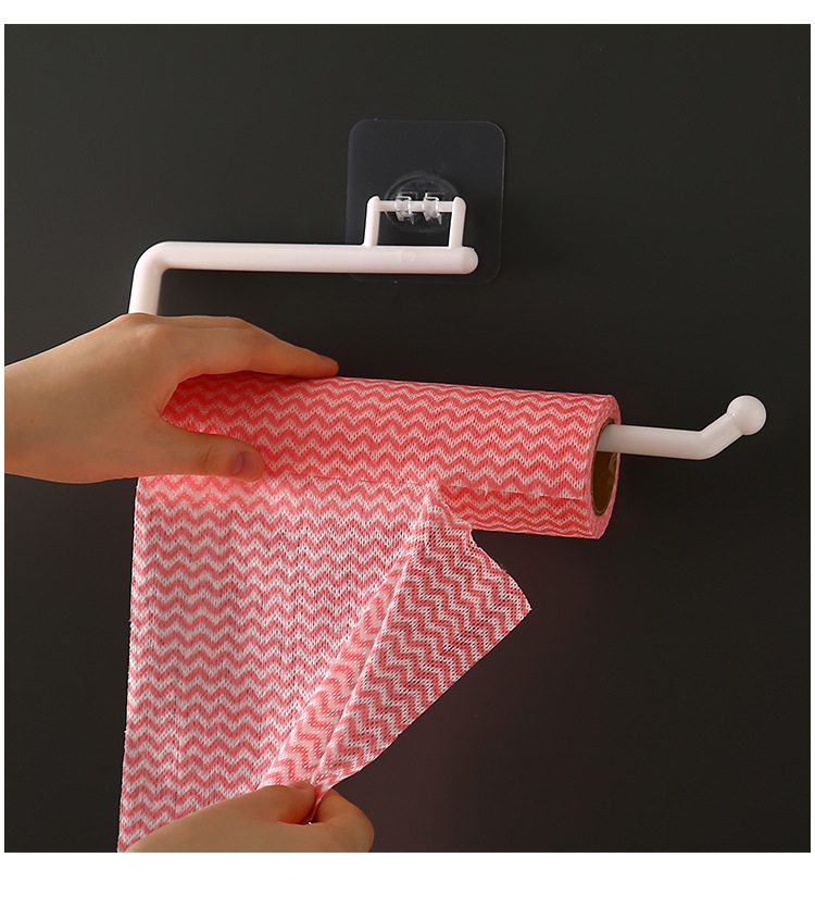 Punch-Free Kitchen Towel Rack Roll Stand Rack Plastic Wrap Storage Rack Toilet Paper Hook Rag Holder