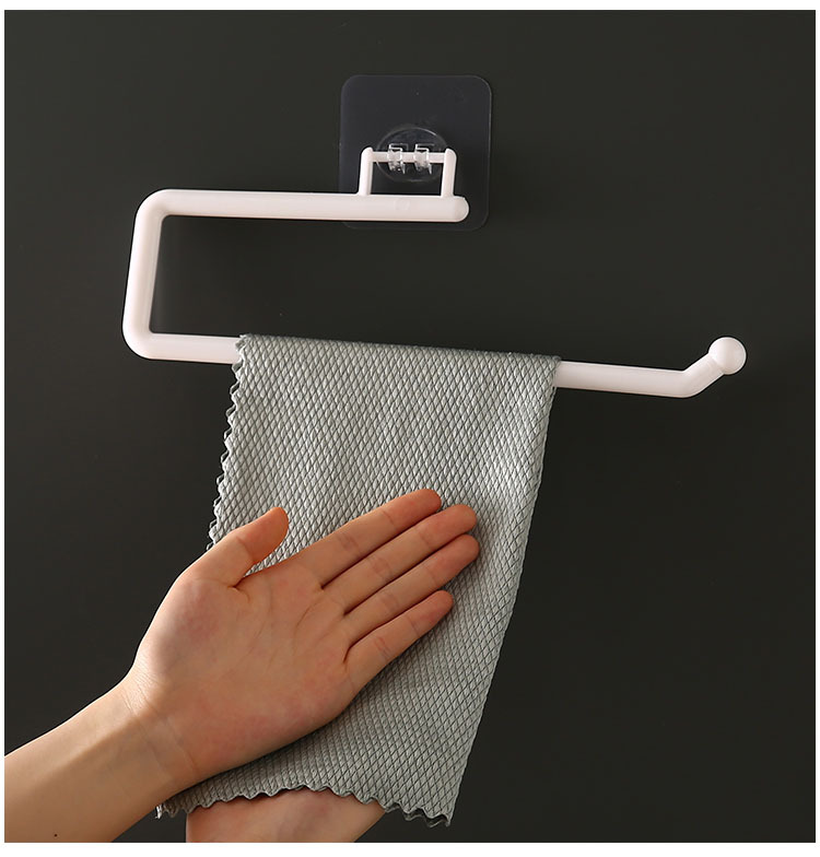 Punch-Free Kitchen Towel Rack Roll Stand Rack Plastic Wrap Storage Rack Toilet Paper Hook Rag Holder