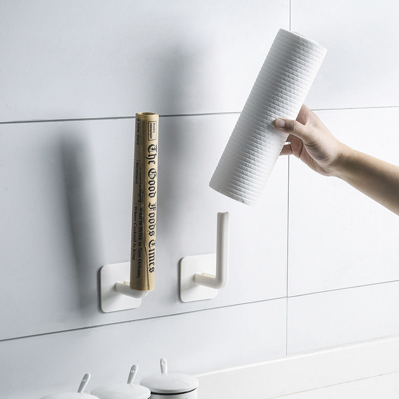 Kitchen Gadget Oil-Absorbing Sheets Rack Roll Stand Wall-Mounted Punch-Free Plastic Wrap Lazy Rag Bracket Practical Hook
