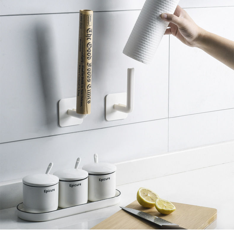 Kitchen Gadget Oil-Absorbing Sheets Rack Roll Stand Wall-Mounted Punch-Free Plastic Wrap Lazy Rag Bracket Practical Hook