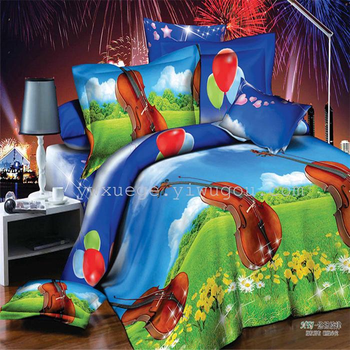 Snow Bird House textiles bedding set of four cotton green dyeing and printing factory direct bedding foreign trade---full Snow Bird House textiles bedding set of four cotton green dyeing and printing factory direct bedding foreign trade---full