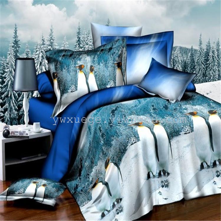 Snow Bird House textiles fashion animal series the penguins natural vivid polyester/cotton twill four set bedding set of four factory direct foreign trade series