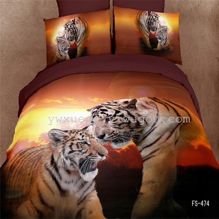 Factory direct sale 2013 fashion boutique cotton 3D ink-wash painting to Tiger in the forest four piece bedding set