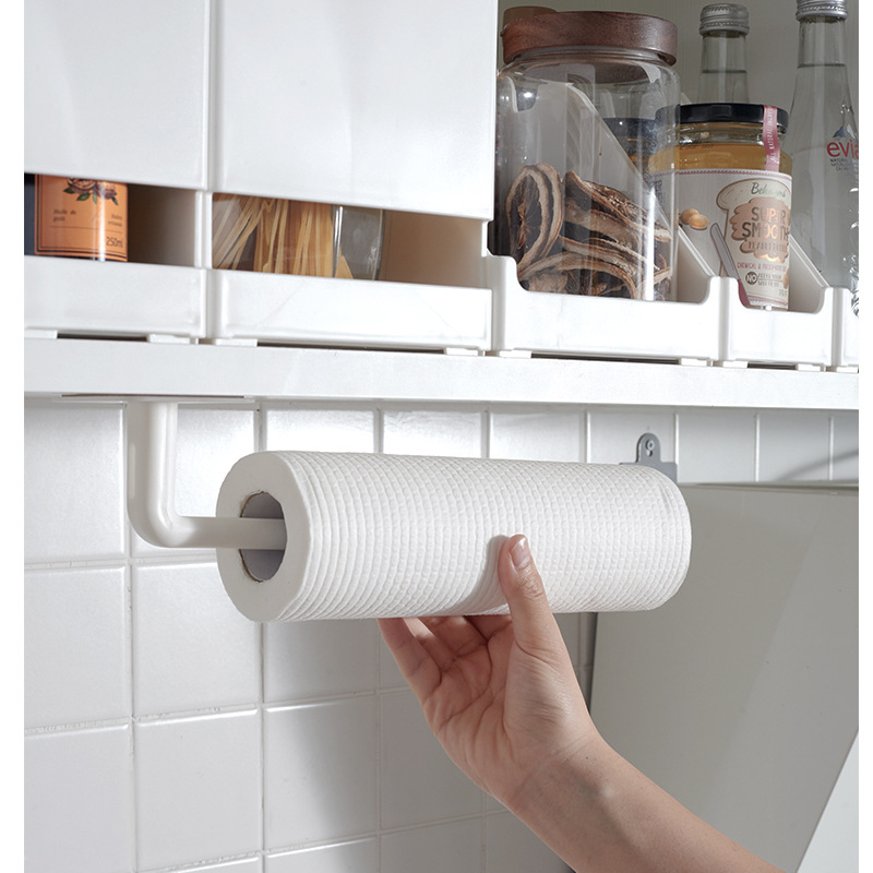 Kitchen Tissue Plastic Wrap Rack Punch-Free Wall-Mounted Roll Paper Storage Rack Freshness Protection Package Pot Lid Rack Wholesale