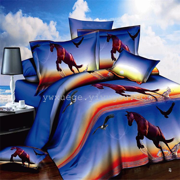 Snow pigeon home textile polyester and four sets of four piece bedding set active printing and dyeing factory direct horse---