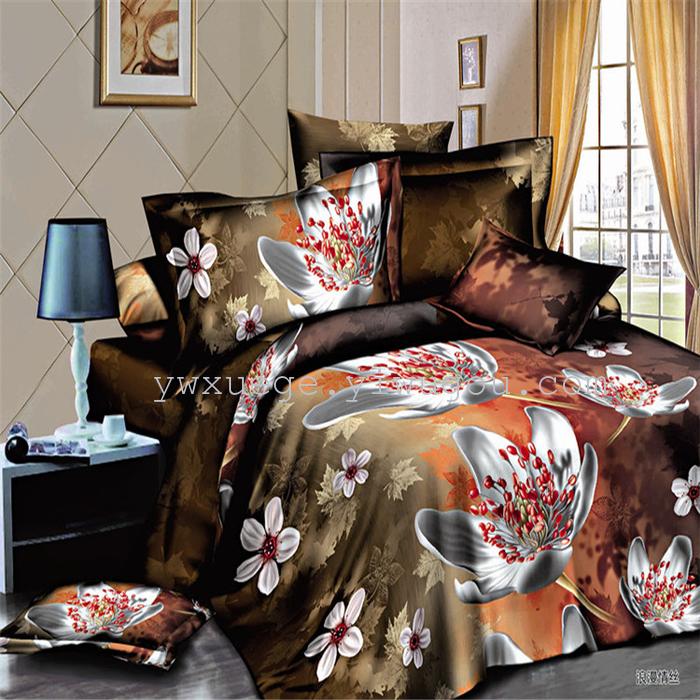Bedding set of four foreign trade activity green dyeing and printing polyester four set bedding factory outlets---flower whisper