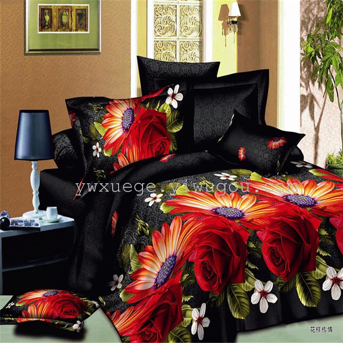 Bedding set of four foreign trade activity green dyeing and printing polyester four set bedding factory outlets---flower whisper