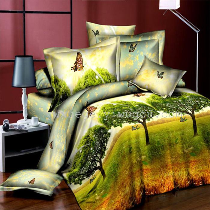 Snow Bird House textiles bedding set of four cotton green dyeing and printing factory direct bedding foreign trade pattern---teaser