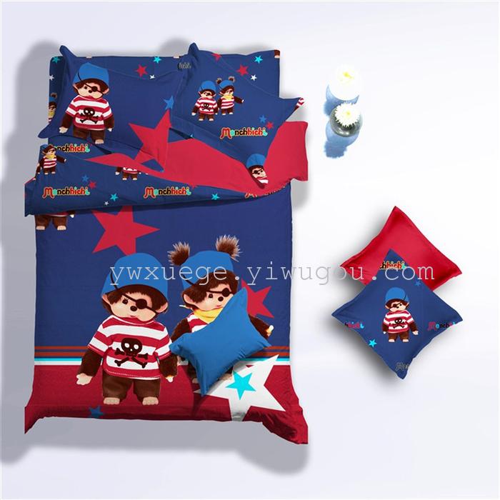 Snow pigeon hot-selling four-piece bedding set cotton active printing cute cartoon cat and mouse four set wholesale