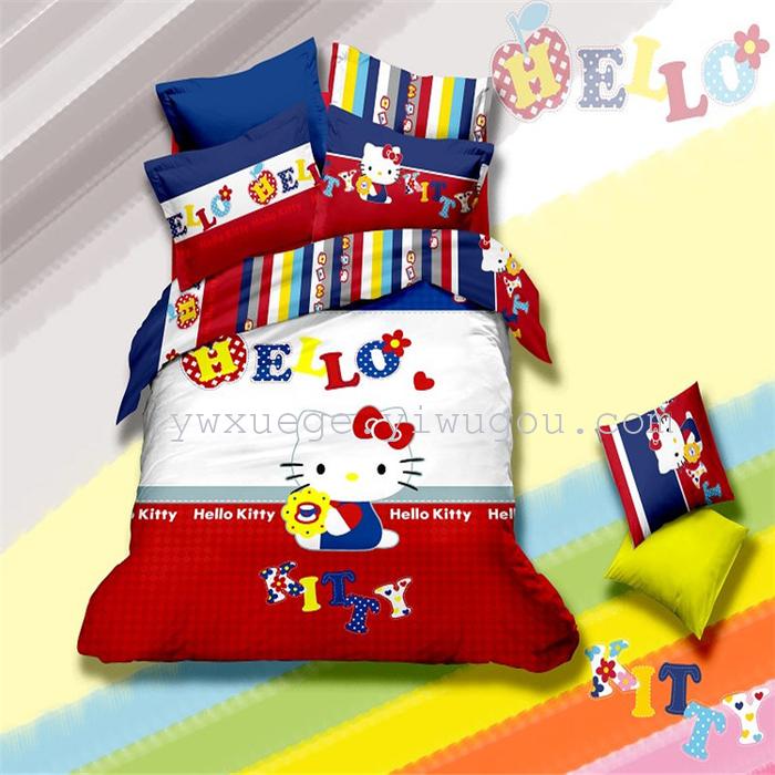 Snow pigeon hot-selling four-piece bedding set cotton active printing cute cartoon cat and mouse four set wholesale