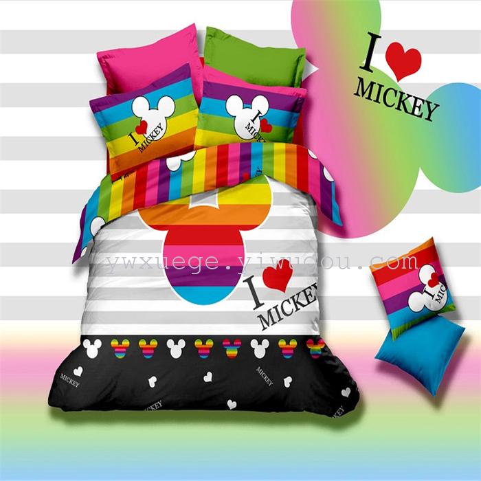 Snow pigeon hot-selling four-piece bedding set cotton active printing cute cartoon cat and mouse four set wholesale