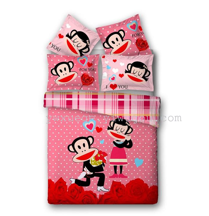 Snow pigeon hot-selling four-piece bedding set cotton active printing cute cartoon cat and mouse four set wholesale