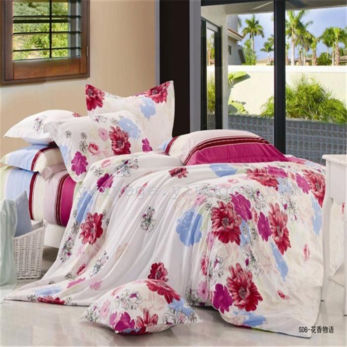 Four sets of bedding set of four cotton reactive printing 1.5 meters 1.8 meters bed fashion personality big flower factory direct - flower (jade)