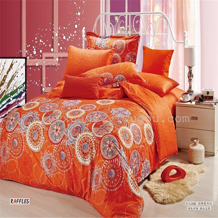 Four sets of bedding set of four cotton reactive printing 1.5 meters 1.8 meters bed fashion personality big flower factory direct - flower (jade)
